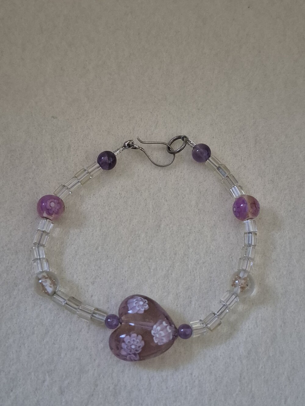 Vintage Heart Lampwork Beaded Bracelet with 925 closure